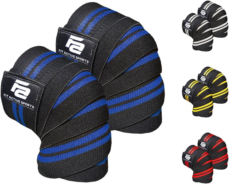Fit Active Sports Weight Lifting Knee Wraps for Weightlifting, Powerlifting, Gym Workout, Cross Training WODs - Knee Straps for Squats - Men, Women - 72" Elastic Support Compression (1 Pair) : Sports & Outdoors