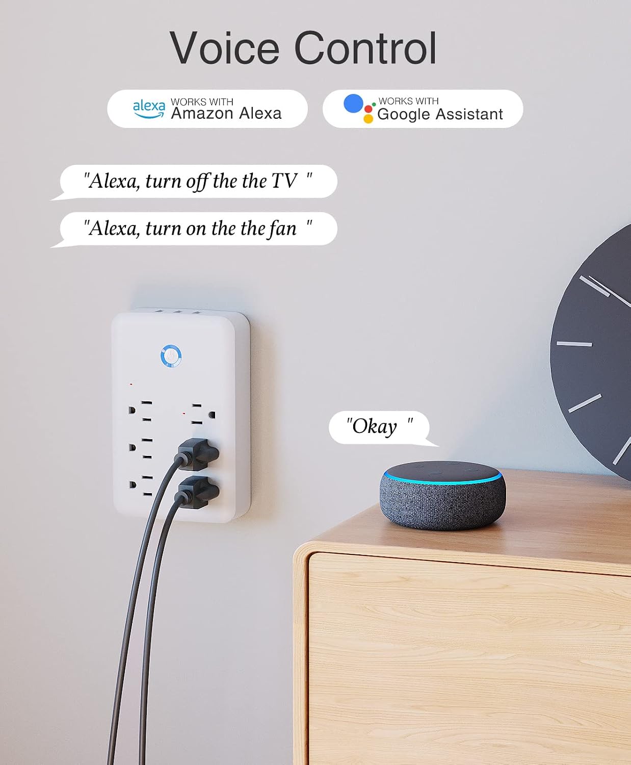 GHome Smart Plug Outlet Extender, USB Surge Protector 3 Individually Controlled Outlets and 3 USB Ports, WiFi Plug Works with Alexa Google Home, Outlet Timer Wall Adapter, 2.4GHz Wi-Fi Only, 15A/1800W