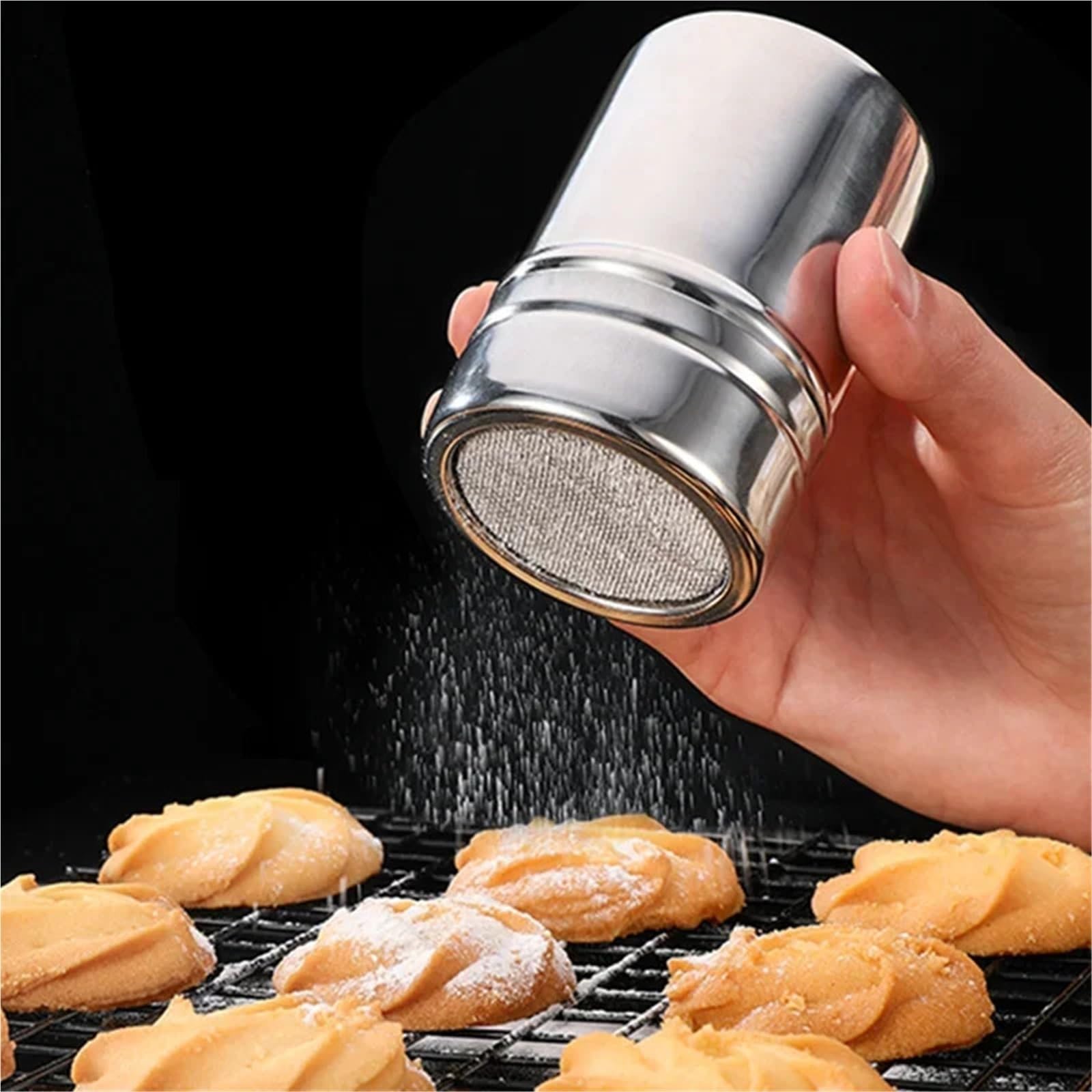 Aspersor de Polvo Acero Inoxidable 4 Piezas para Casa | Con las botellas densas del condimento del tarro de la malla de la gasa del azúcar del canela del cacao del agujero(L)