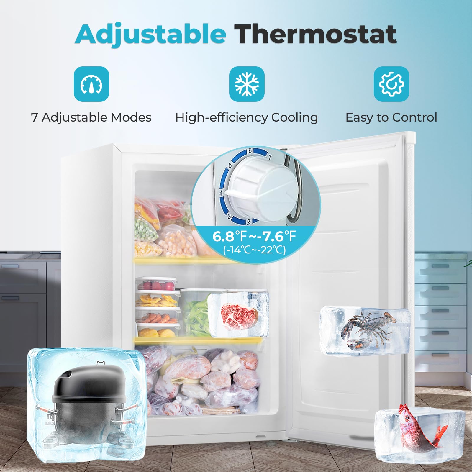 R.W.FLAME Mini Freezer Countertop, 2.1 Cu.Ft Energy Saving Upright Freezer, Small Freezer with Reversible Single Door for Home/Dorms/Apartment/Office (White) on Fridge.com