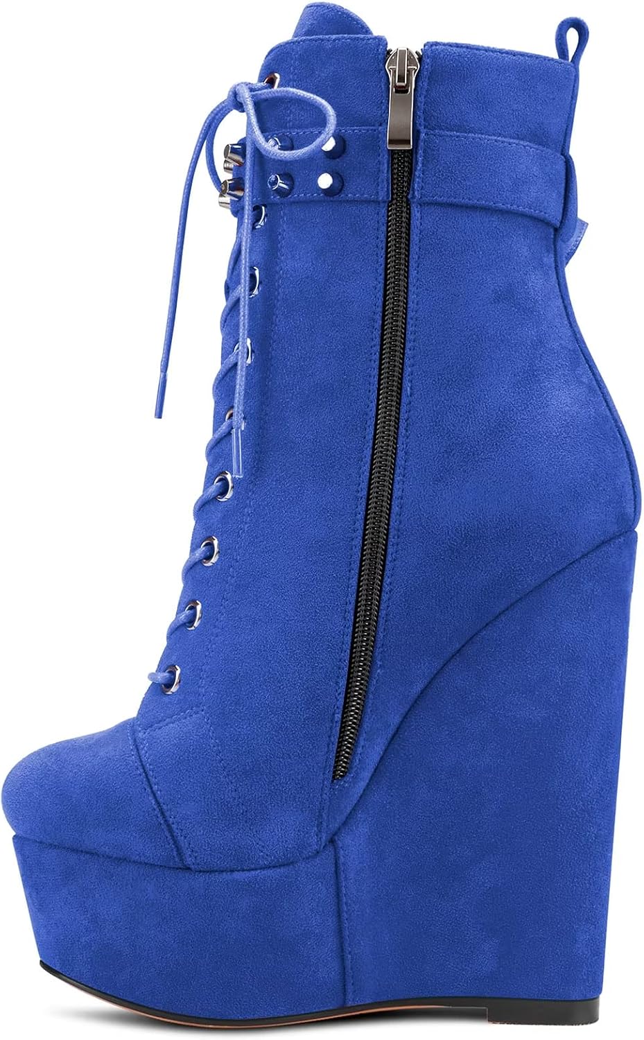 HDEUOLM Women High Wedge Platform Heel Round Toe Ankle Boots Short Bootie Lace-up Zipper Shoes