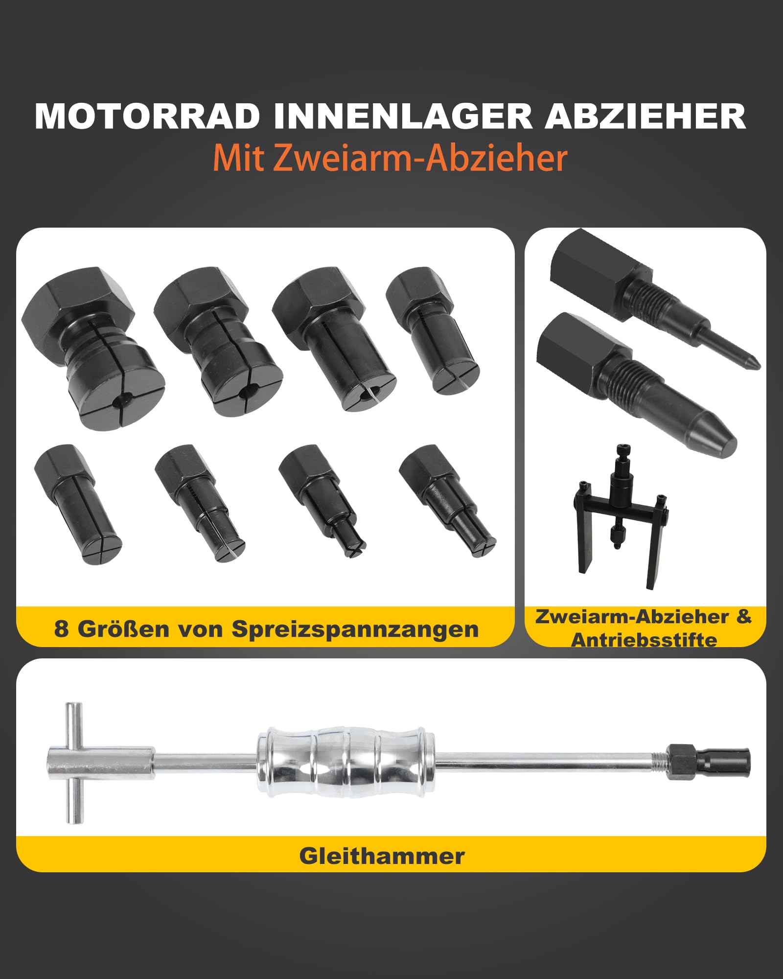 Upgrade Fahrrad Innenlager Abzieher mit Gleithammer & Zweiarmigem Abzieher Sackloch Innen Lagerabzieher Abzieher Set mit 8 erweiterbaren Spannzangen(8-32mm)