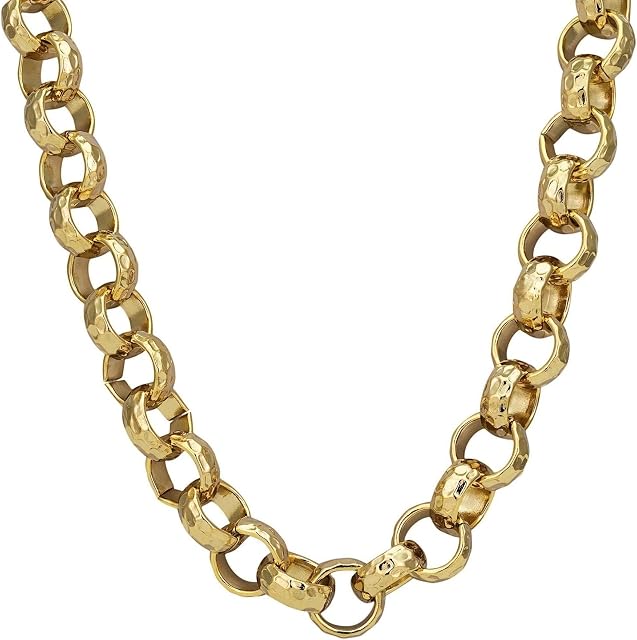 THE BLING KING 12MM Gold Diamond Cut Pattern Belcher Chain Necklace, Luxury Finish and Detailing 18K Real Gold Plated Jewellery, Chunky Premium Belcher Chain for Men & Women (Length: 20 Inches)