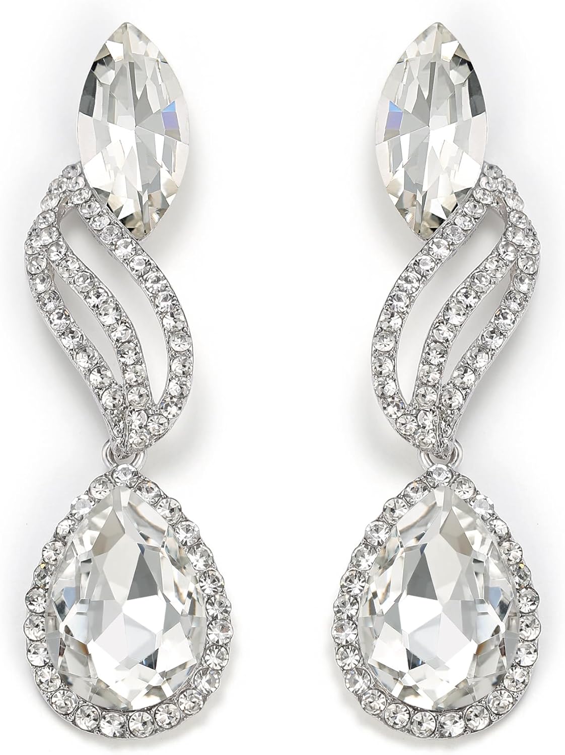 BriLove Women's Fashion Crystal Wedding Bridal Hollow Leaf Teardrop Dangle Earrings