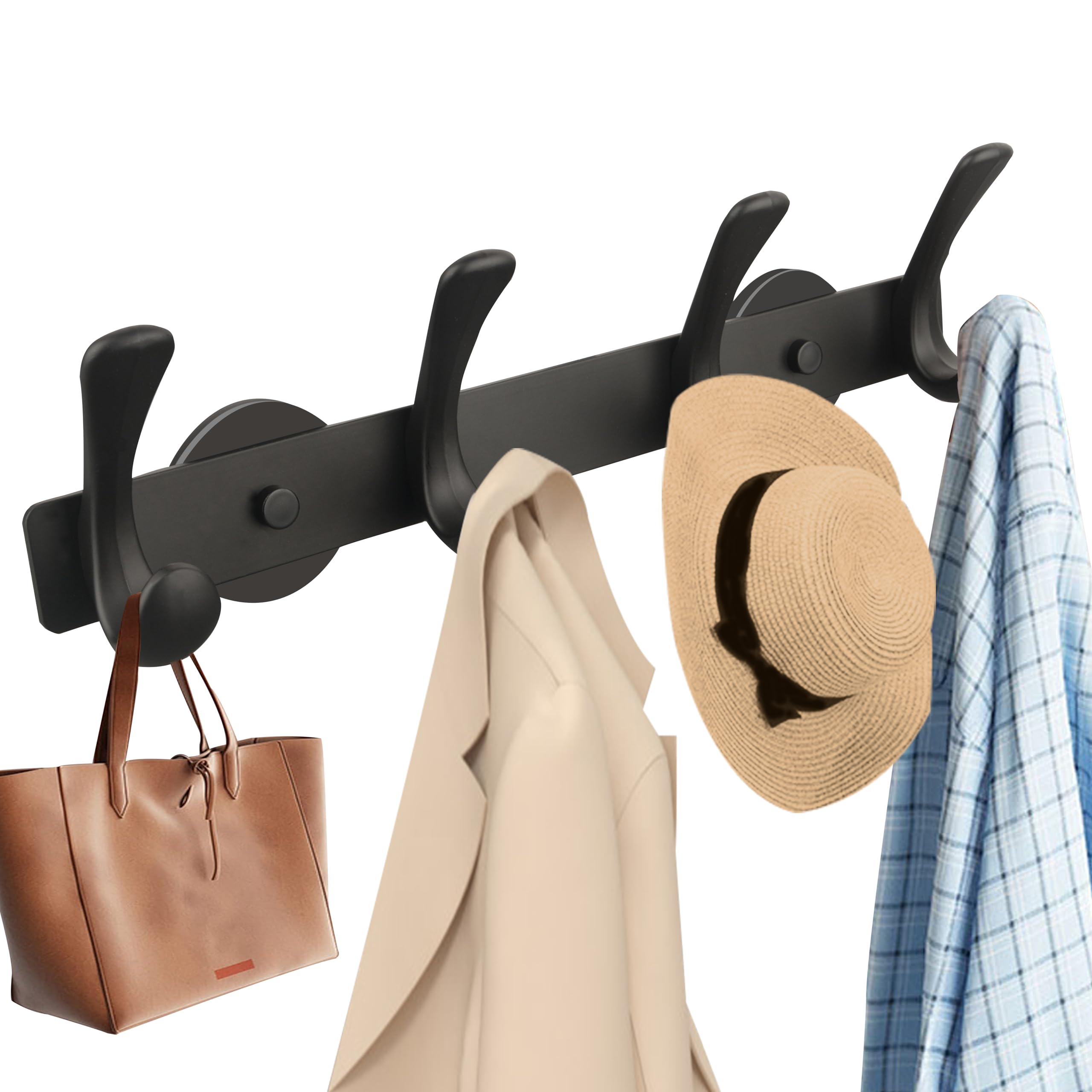 ULIBERMAGNET Strong Magnetic Double Hooks Rack,Heavy Duty Coat Magnetic Rack,Strong Rubber Magnetic Hanger with 4 Hooks for Refrigerator,Metal Cabinet,Hanging Coat, Towel, Bag, Backpack