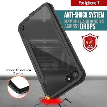 PunkCase for iPhone 7 [Armor Stealth Series] Ultra Thin & Protective Military Grade Multilayer Cover W/Aluminum Frame [Clear Back] Ultimate Drop Protection for iPhone 7 (4.7) (2016) (Black)