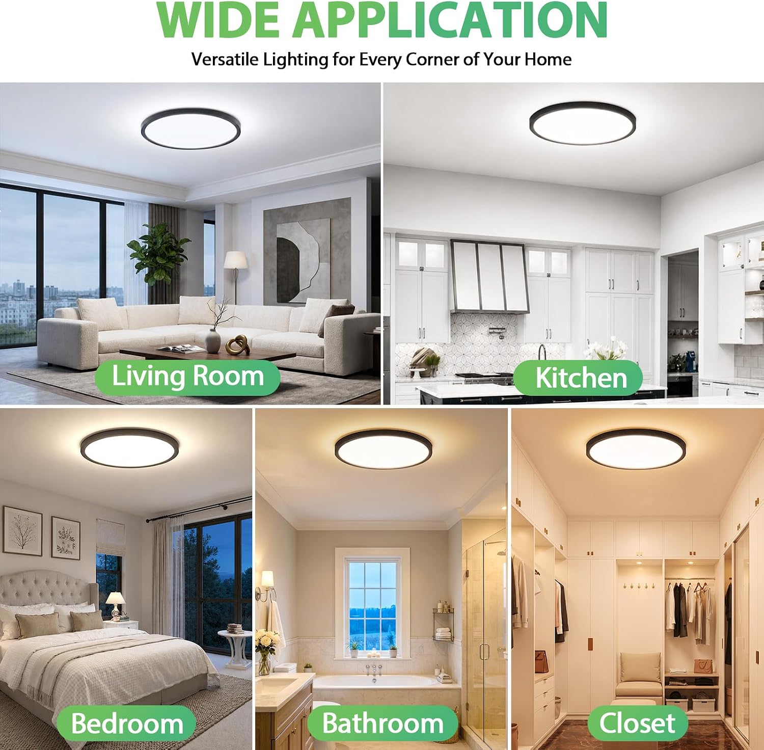 Brightever 12 Inch LED Flush Mount Ceiling Light Fixture 5CCT Dimmable 24W