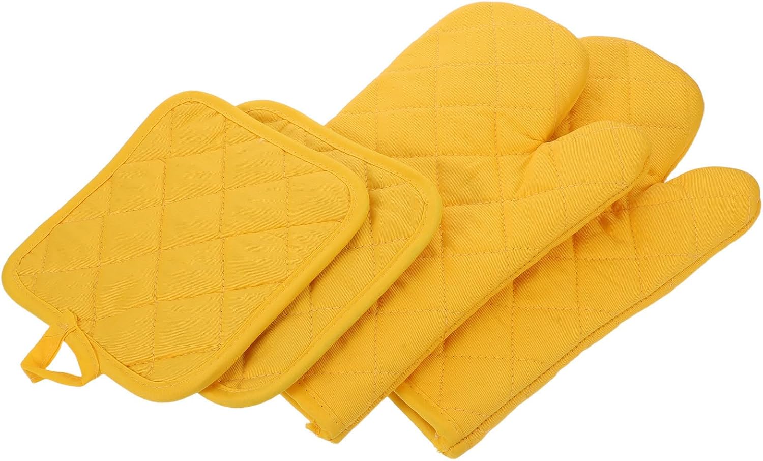 SHOWERORO Heat Resistant Oven Mitts Set with Pot Holder, Cotton Cooking Gloves with Soft Inner Lining and Hanging Loop, Multifunctional Kitchen Gloves for Baking and Cooking Safety