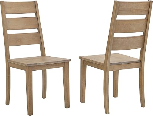 Crosley Furniture Joanna - Juego de 2 sillas de comedor de madera con respaldo de escalera de granja, color marrón rústico