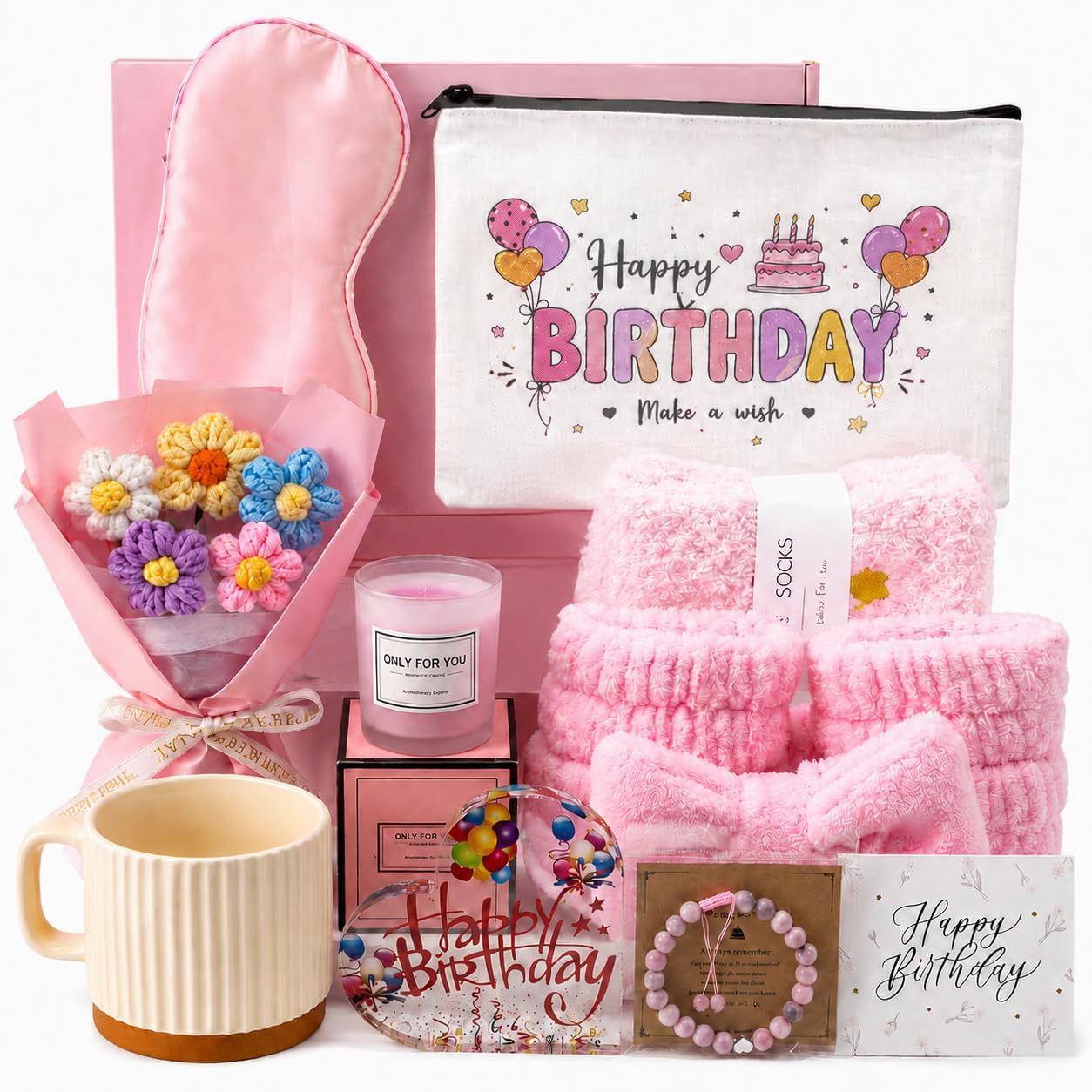 Birthday Gifts for Women, Self Care Gift Basket for Women (Pink)