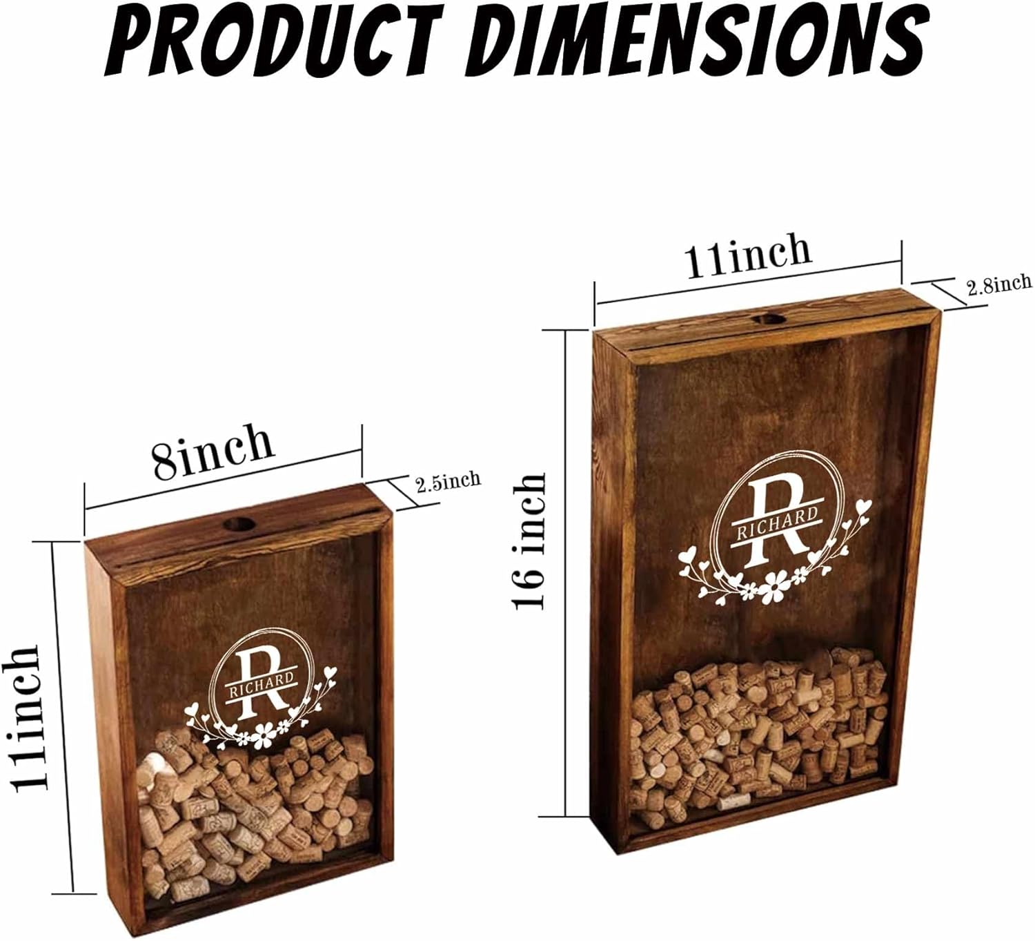 Personalized Wine Cork Shadow Box Custom Wine Cork Keeper Decorative Wall Mounted, Tabletop & Countertop Hanging Cork Holders Wine Decor Shadowbox Wooden Gift for Housewarming Home Decor