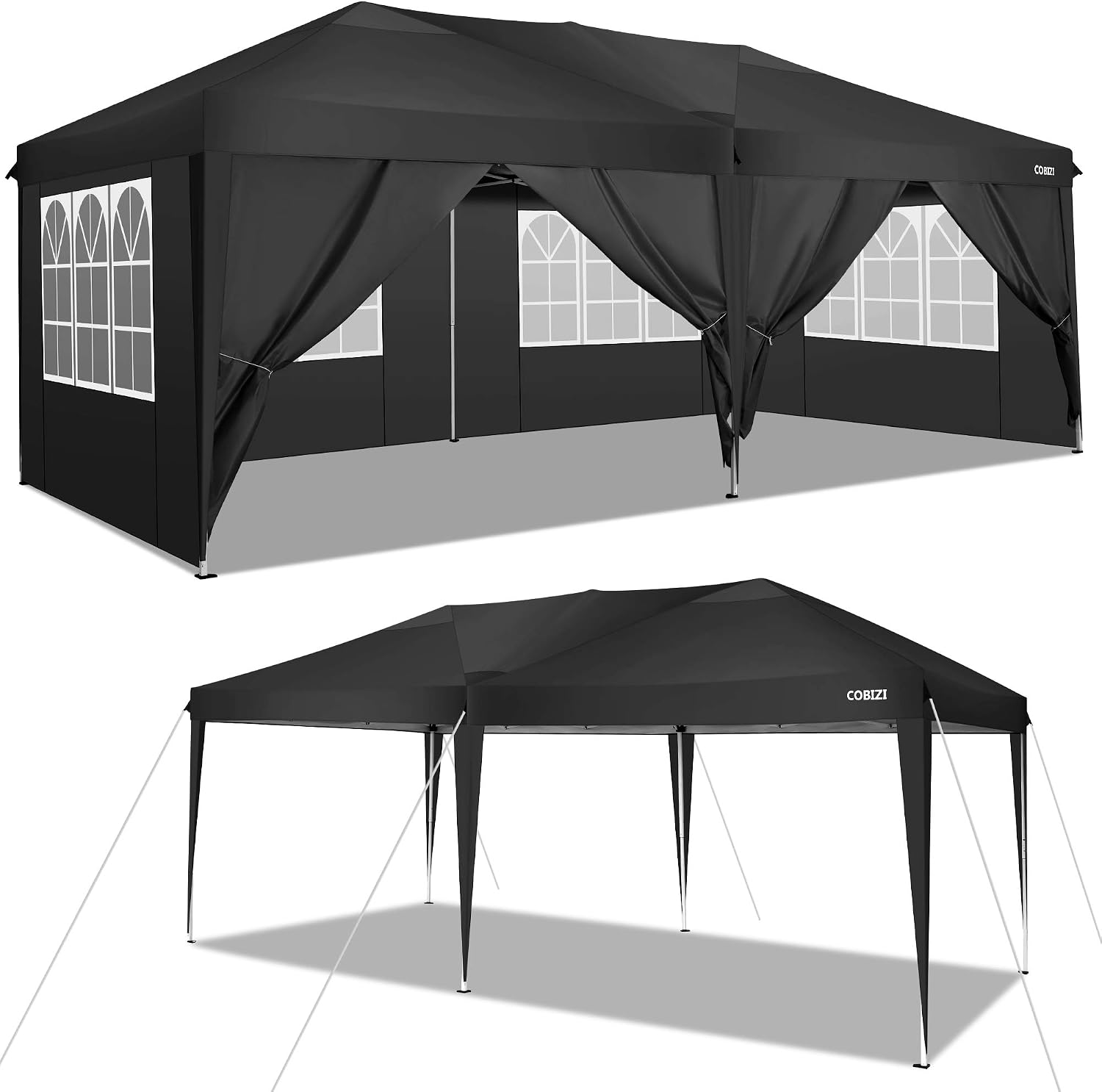 COBIZI Pop Up Canopy Tent with Walls, Outdoor Party Tents with Removable Sidewalls and Carry Bag (10x20ft, Black)