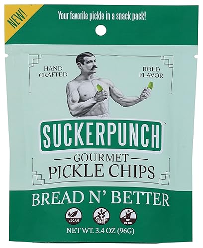 Suckerpunch Gourmet Pickle Chips Pan & Butter, 3.4 oz (paquete de 12)