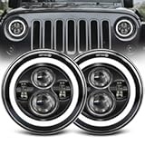 ZIMABLUE 7 inch led Headlight Round 2pc Projector 7 inch Halo led Headlight H6024 DOT Approved Hi&sol;Lo Beam DRL Amber Turn Signal Compatible with Jeep Wrangler JK TJ CJ Compatible with Chevy and miata