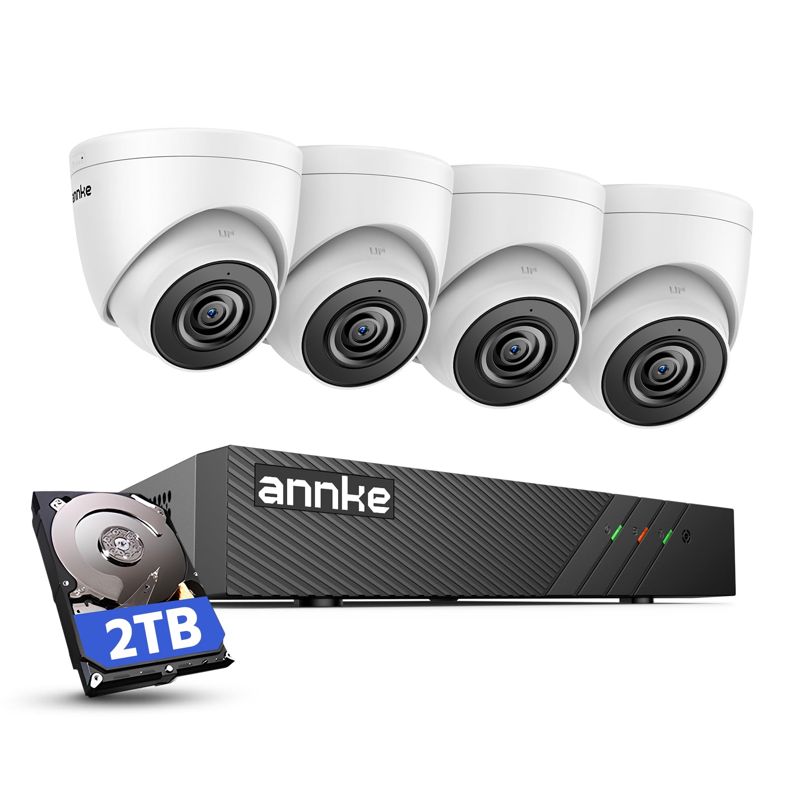 ANNKE 5MP Kit Cámaras de Vigilancia PoE, con 4X 5MP Detección de Personas/Vehículos Cámaras IP PoE Exterior y 8CH 4K NVR con 2TB HDD, Grabación Continua, Vision Nocturna
