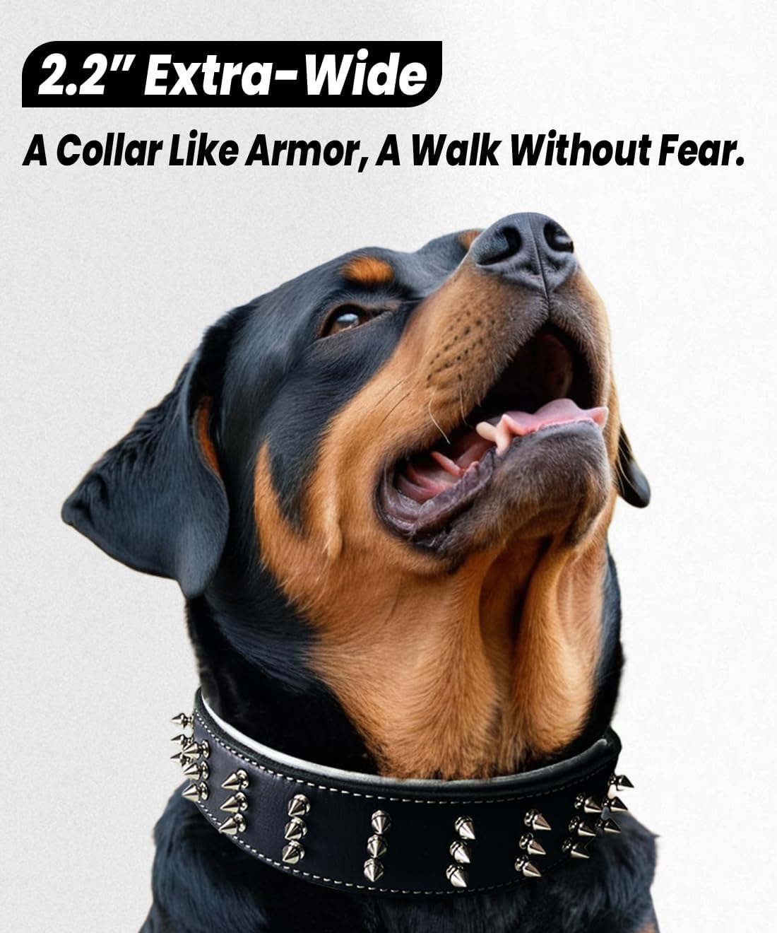 Spiked Leather Dog Collar – Premium Handmade Genuine Leather, 2.2-Inch Wide, Bold Protection and Stylish Design, Ideal for Powerful Breeds- Silver Shadow 20.5-24.5 inches