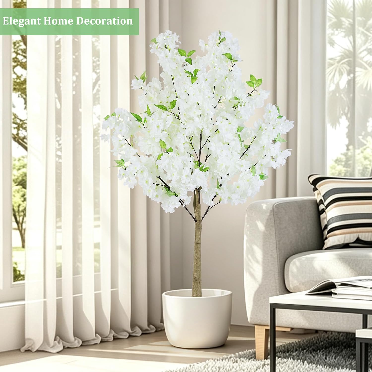 4FT White Artificial Cherry Blossom Tree with Pot for Home Wedding Decor