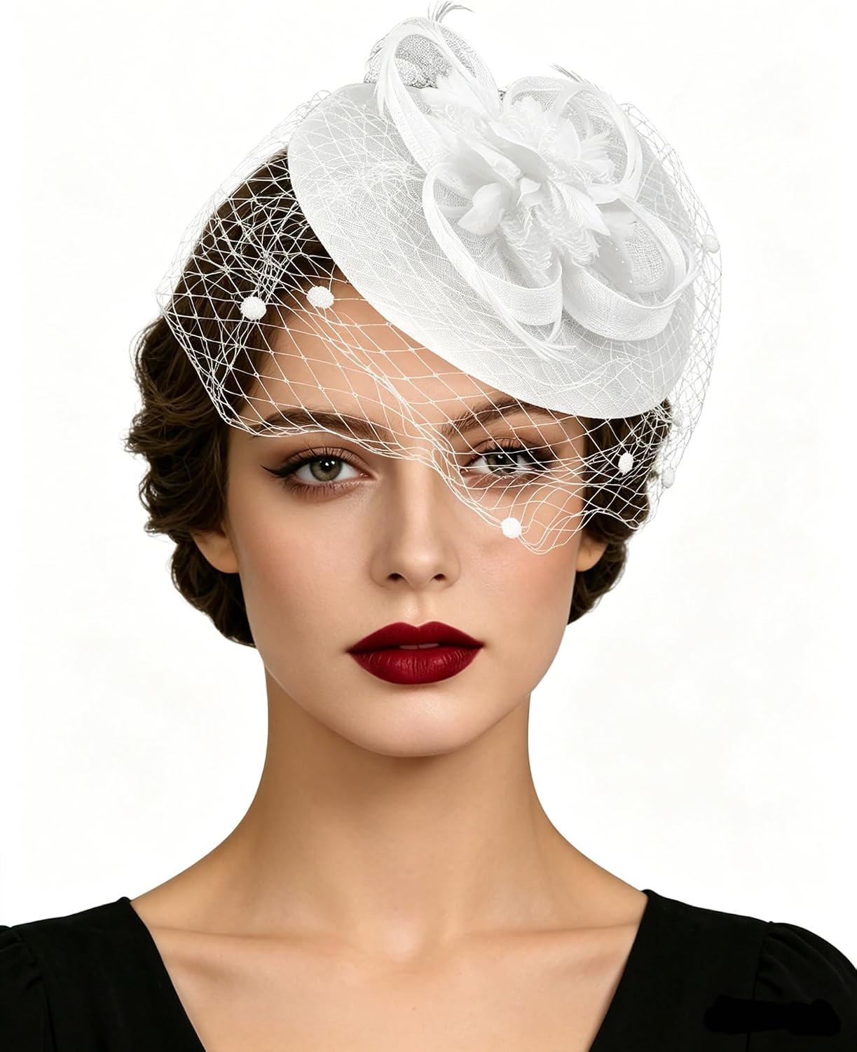 Fascinators Hats for Women Tea Party Hat Feather Mesh Headband Veil Hair Clip Cocktail Wedding
