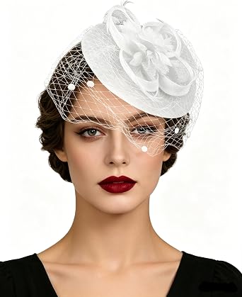 Fascinators Hats for Women Tea Party Hat Feather Mesh Headband Veil Hair Clip Cocktail Wedding