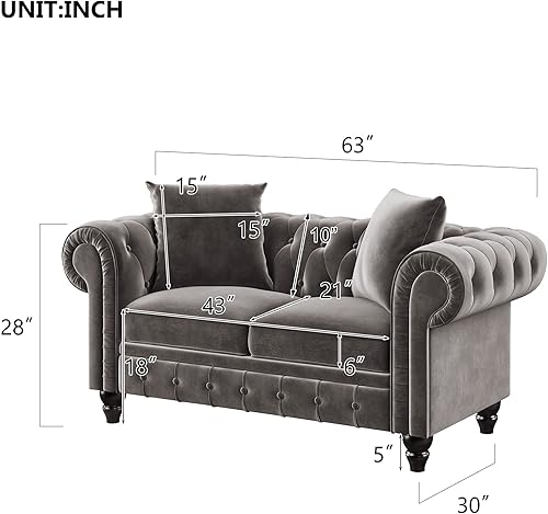 Miniatura 7 de YILIBO Chesterfield - Juego de sofás y sofás de 2 piezas con botones tapizado de terciopelo copetudo respaldo bajo sofá de 3 asientos clásico 5