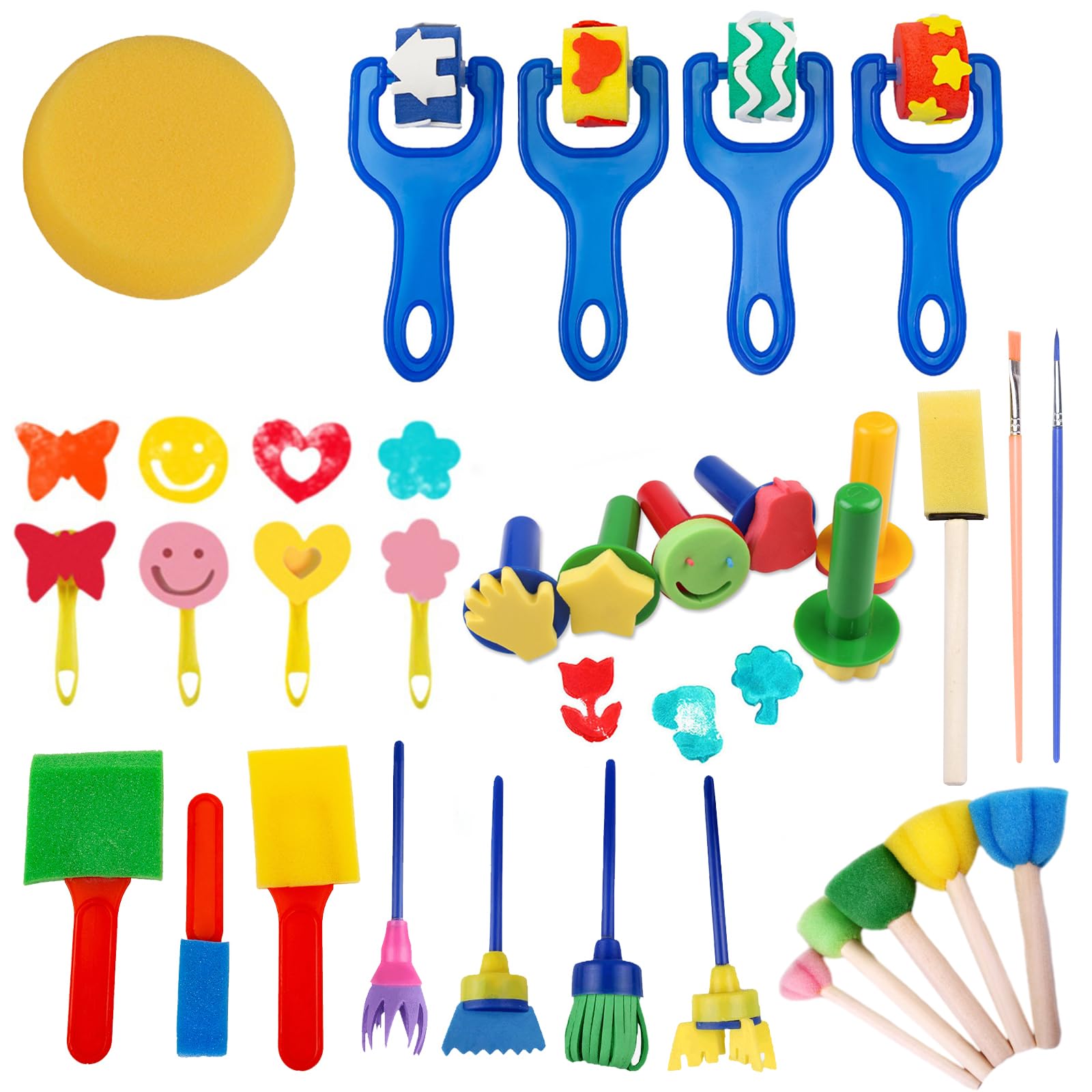 Set 20 Pennelli Spugna Per Bambini Zhenghebuy - 5 Dimensioni, Manico In Legno, Per Pittura E Creatività - Foto 7
