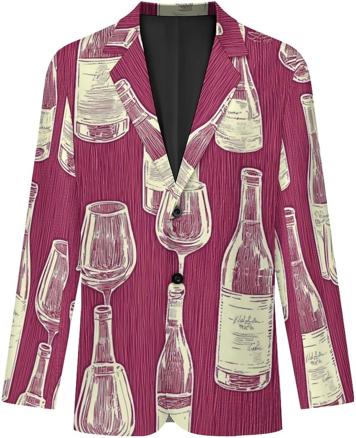 Wood Grain Wine Glass Bottle Suits Blazer for Men Two Buttons Business Jacket Coat Wedding Dinner Party