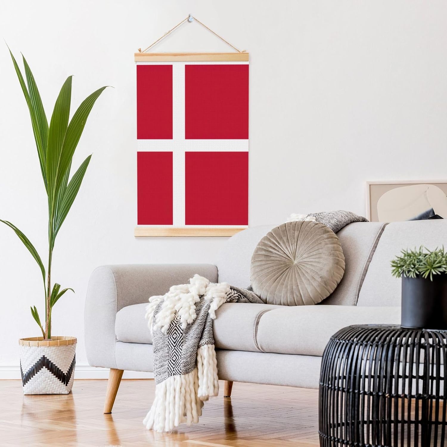 Danish Flag Print Poster Hanger,Hanging Poster, Poster Frame,Wood Poster Hanger, For Wall Hanging