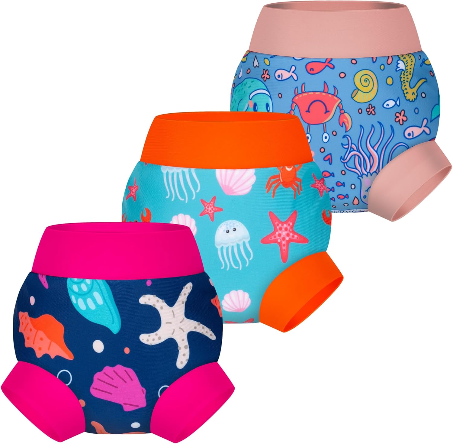 BIG ELEPHANT Baby Swim Diapers 3pcs, Reusable Adjustable Washable Waterproof Swimming Diaper for Boy's and Girl's 6Months - 5 Years