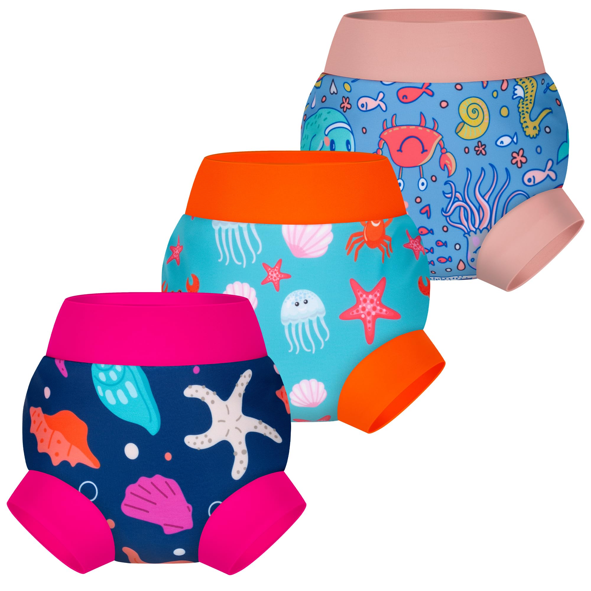 BIG ELEPHANT Baby Swim Diapers 3-Pack, Reusable Swimming Diapers