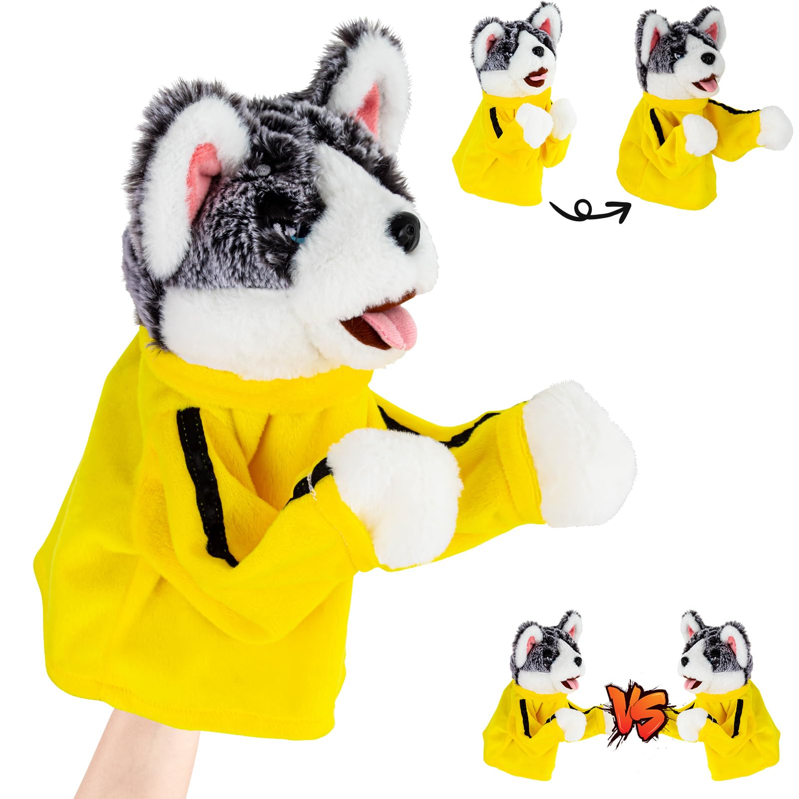 Aywewii Kung Fu Husky Boxing Dog Puppet Animal Toy Punching Puppet Childrens Game Hand Puppets for Kids Teens Adults Birthday Party Toddler Toys Gag Gift for Boys Girls