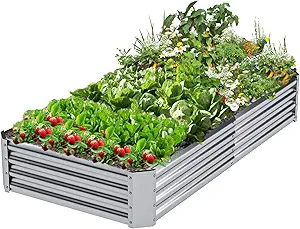 Galvanized Elevated Garden Bed, Gardening, Vegetable, Flower Planting Bed, Large Metal Kit Vegetable Herb Garden Planting Box Elevated Garden Box, 631 ft