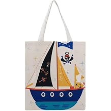 Cotton Canvas Tote Bags Heavy Duty Reusable Grocery Nautical Sailing Pirate Shopping Bag with Shoulder for Women Men Carry-All for Travel Beach Work Picnic Daily Essentials