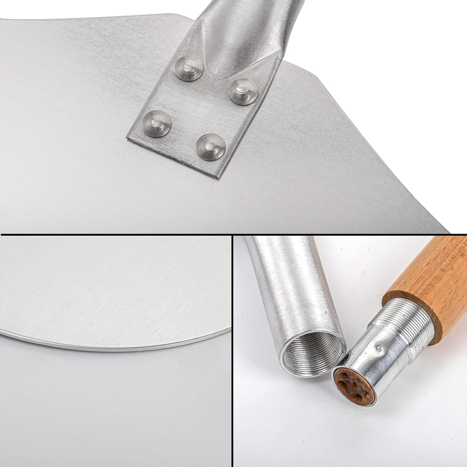 Peohud Aluminum Pizza Peel Paddle and Cutter,12" x 26" Pizza Spatula with Detachable Wooden Handle, Pizza Oven Accessories - Image 4