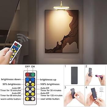 Wall Frames For Living Room Decorations 4Pack Rechargeable Picture Light, 5200mAh Black Battery Operated Picture Lights For Wall With Remote Control, 300LM 3000K Warm White Light 16" Metal Dimmable Picture Frame Light
