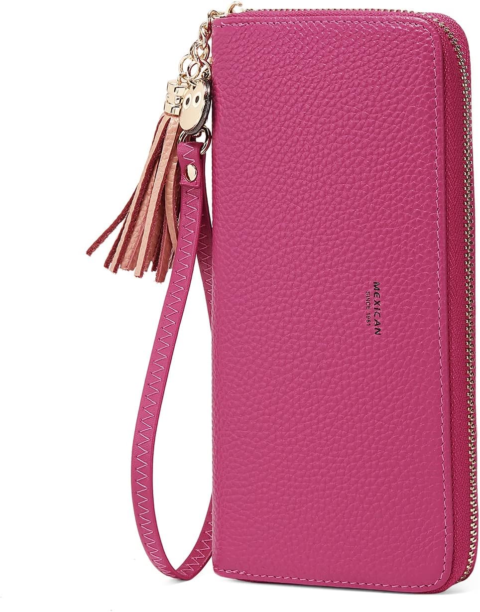 Top Grain Genuine Leather Wristlet Wallet for Women Large