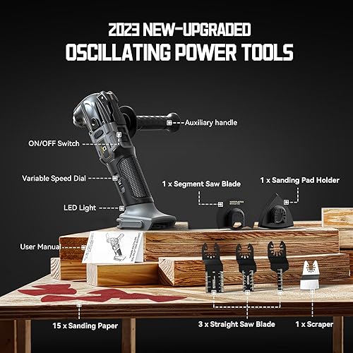 Miniatura 6 de Herramienta oscilante inalámbrica para batería Dewalt de 20 V, herramienta de motor sin escobillas con mango auxiliar, multiherramienta oscilante de