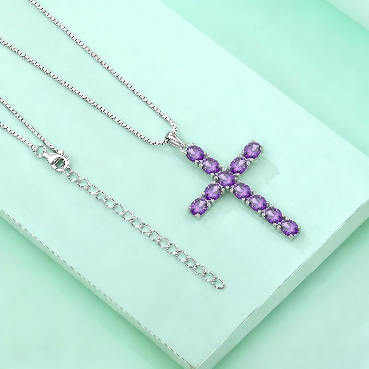 925 Sterling Silver Cross Necklace for Women Men Christian Jesus Faith Birthstone Cross Crucifix Pendant Necklaces