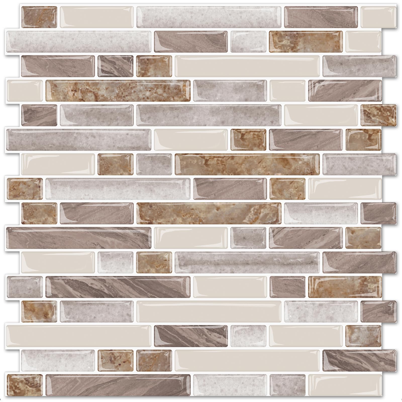 STICKGOO Thicker Design Peel and Stick Tile Backsplash, 12”×12”Stick on Backsplash for Kitchen, Self Adhesive Tile for Kitchen Backsplash and Bathroom(10 Sheets, Beige&Brown)