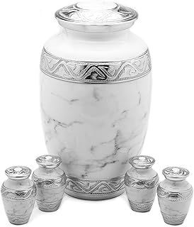 GR8 Keepsakes Large White Marble Urn with 4 Small Urns for Human Ashes Keepsake | Urns for Ashes Adult Male | Urns for Human Ashes Adult Female | Decorative Urns | Urn | Cremation Urns for Adult Ashes