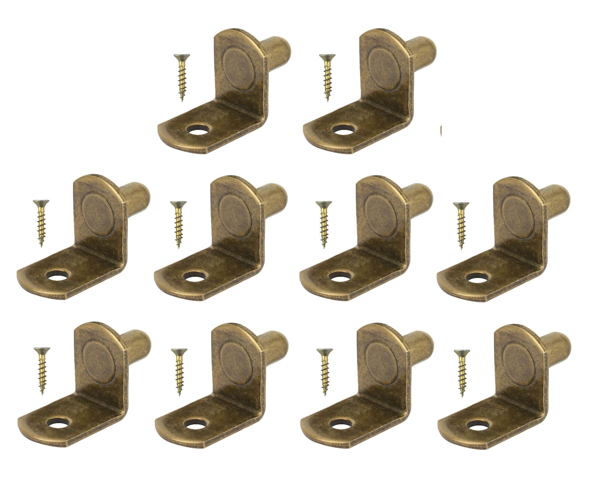 TERF® Traditional Style Antique Bronze Plated L-Shape Bracket Furniture Shelf Support Pegs Push In Pin with Hole for Kitchen Cabinet Wardrobe Bookcase Closet including Fixing Screw