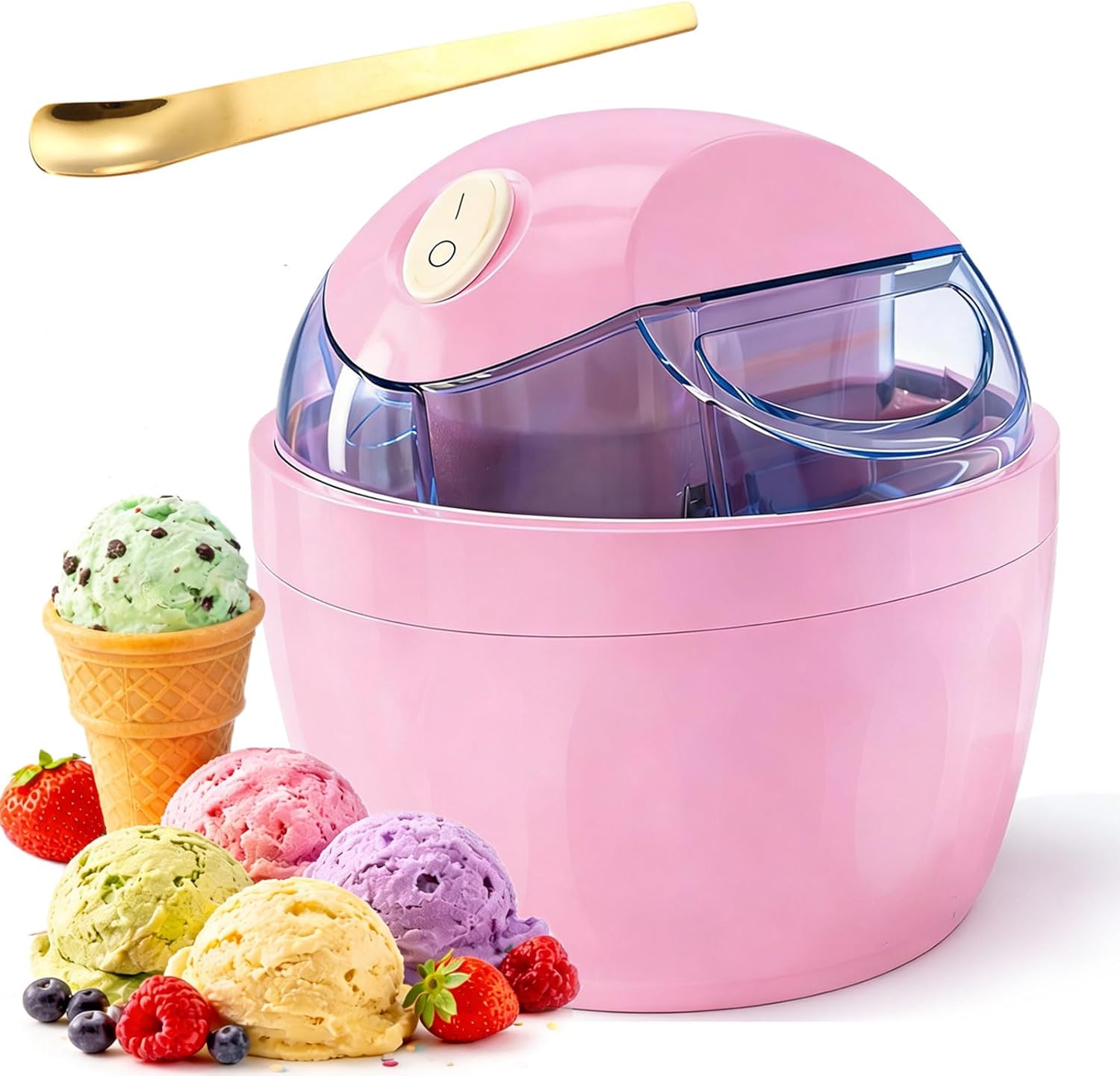 2026 New Small Home Mini Ice Cream Maker with Easy-Lock Lid, 1QT DIY Mini Ice Cream Maker Machine for Frozen Yogurt and Sorbet, One-Touch Dessert Maker for Families (Pink)