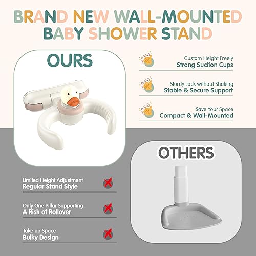 Miniatura 7 de Soporte de baño para bebé, soporte ajustable para baby shower con ventosas fuertes, soporte de baño plegable ajustable para bebés de 8 a 36 meses
