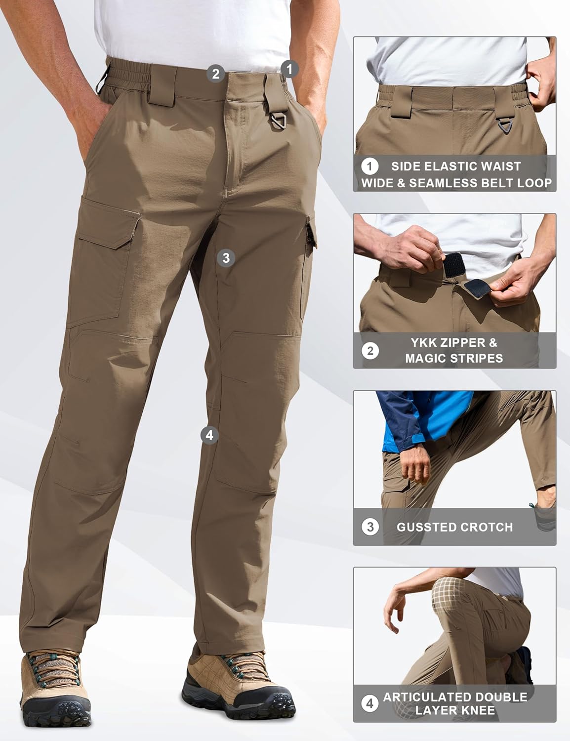 MOURCE Men's Lightweight Hiking Pants Quick Dry - Water Resistant Outdoor Cargo Pants for Men 7 Pockets - Image 3
