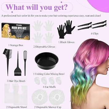 19PCS Hair Dye Kit, Hair Coloring Products with Hair Dye Brush, Collapsible Bowl, Clips, Ear Muffs, Disposable Gloves, Scarf, Shower Cap