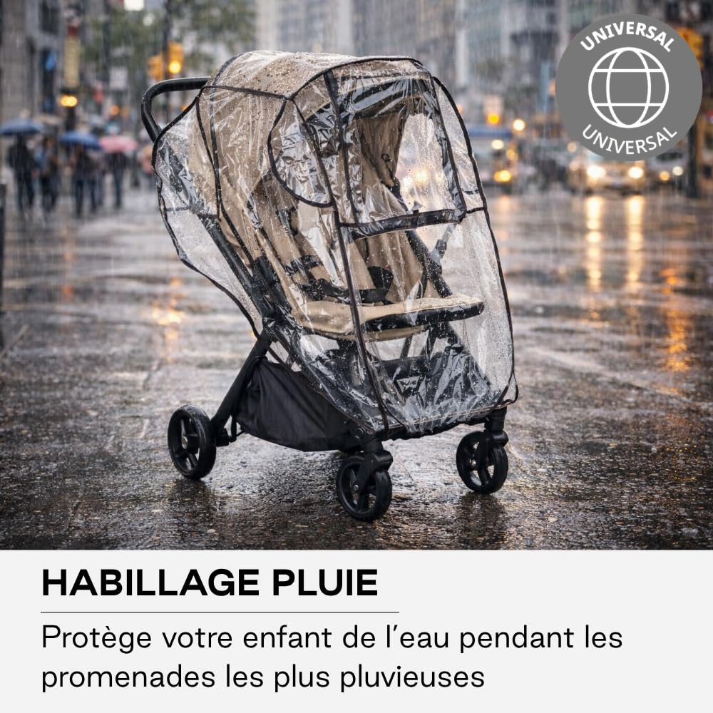 Jané Habillage Pluie Universel pour Poussette et Landau, Protection Imperméable Transparente avec Fenêtre et Aération, Sac Inclus