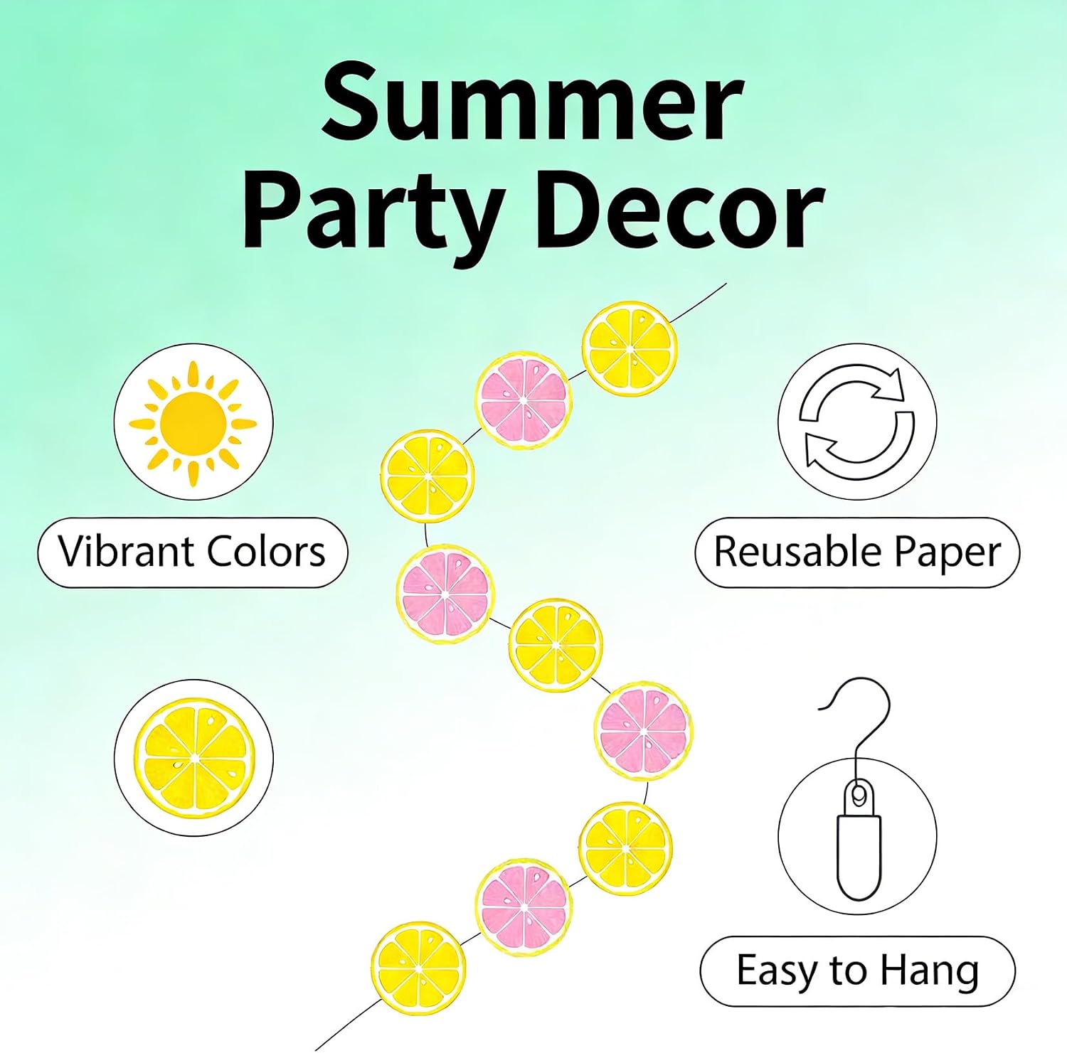 Lemon Slice Paper Banner 3pcs Yellow Pink Citrus Design, Perfect for Summer Parties, Lemon Theme Birthdays, Dessert Table Decor for Party Hosts, Summer Celebrants, Citrus Lovers