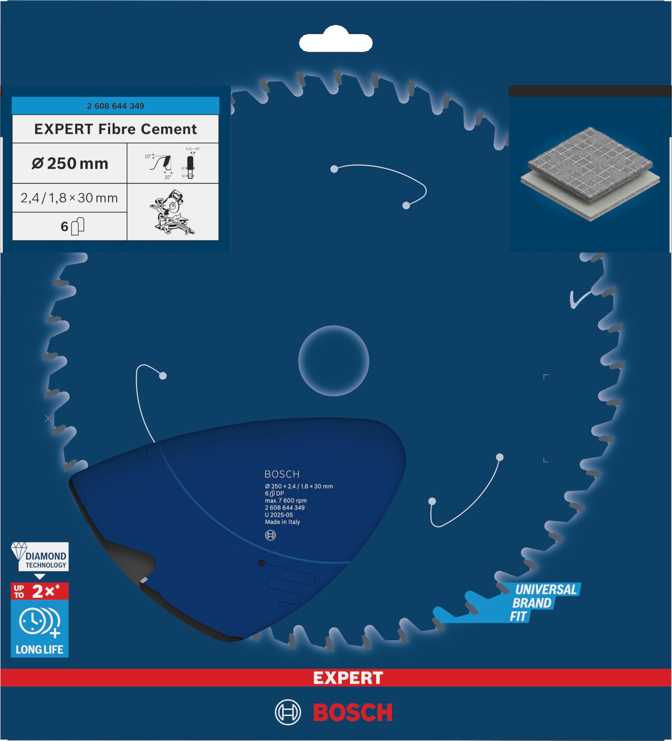 BOSCH 2608644349 - Disco de sierra circular CSB Expert FiberCement: 250x30x6D