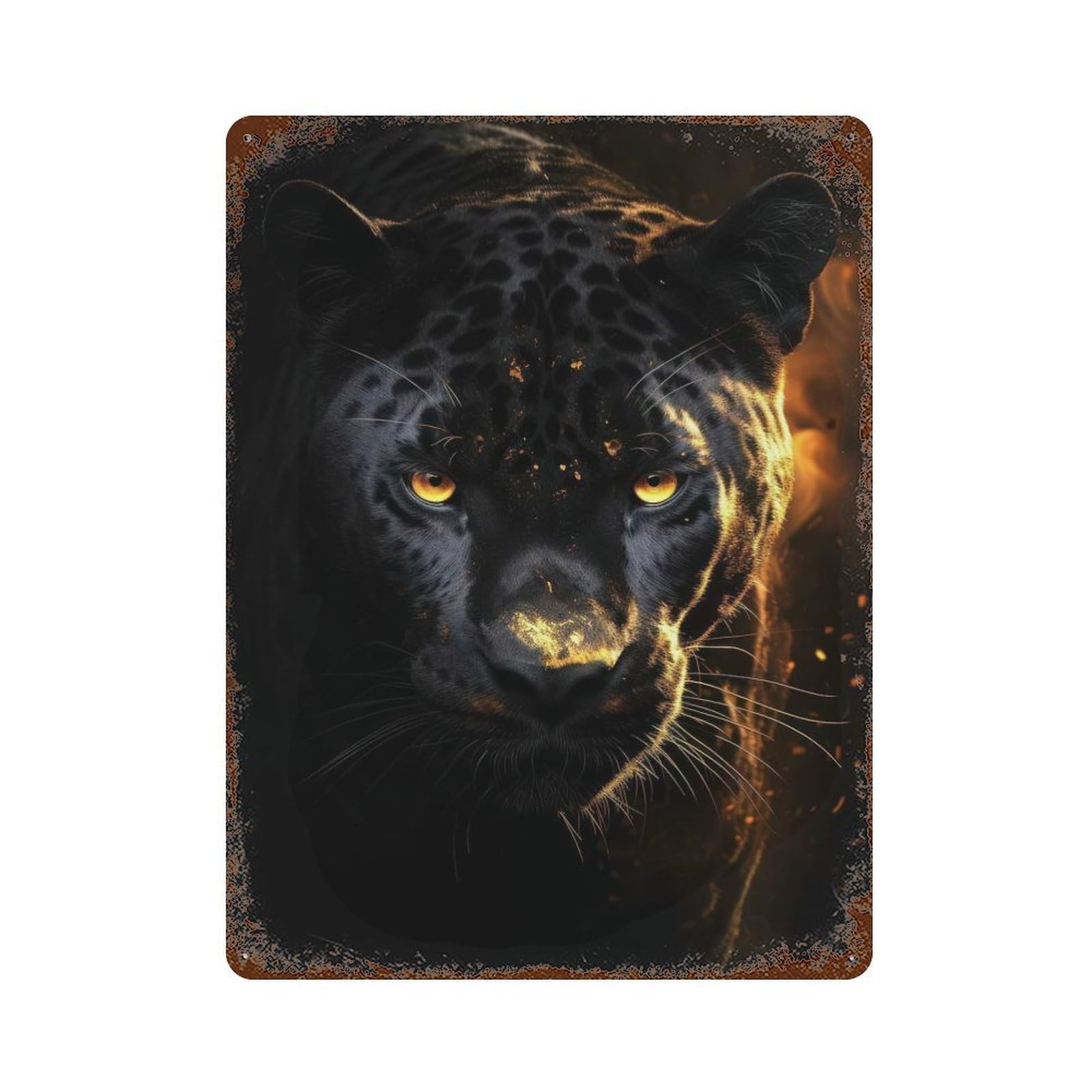 Garage Style Black Jaguar in Gold Rustic Tin Plaque 15.7"x11.8", Classic Wall Plaque for Bar And Workshop