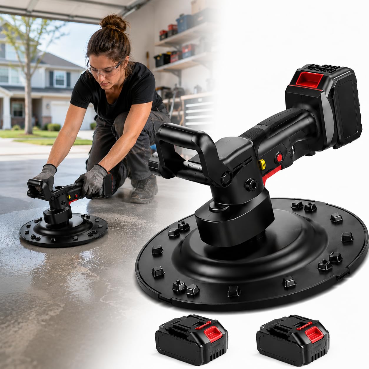 forplubossmmp Concrete Trowel Machine, 1680w Cordless Plaster Mortar Cement Putty Trowel, 6 Adjustable Speed Power Trowels Plastering Trowels Tools,Equipped With 1 Or 2 Batteries dualbattery