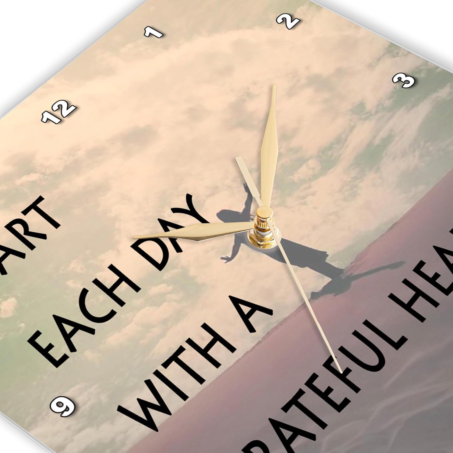 3dRose DPP_173273_2 Start Each Day with a Grateful Heart, Expression, Woman at Peace Background Wall Clock, 13 by 13-Inch